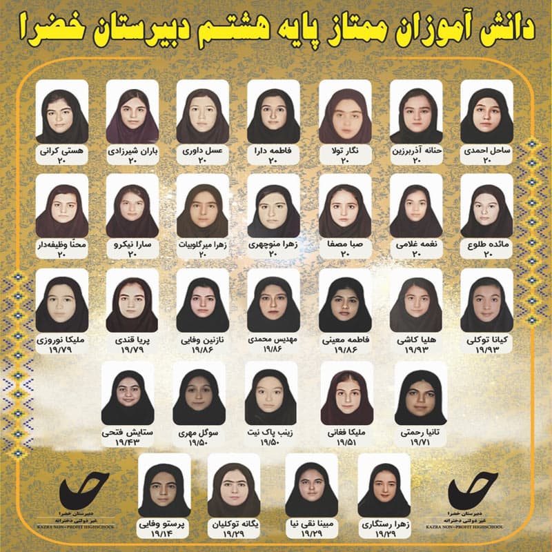 دانش آموزان ممتاز دبيرستان غيردولتی خضرا